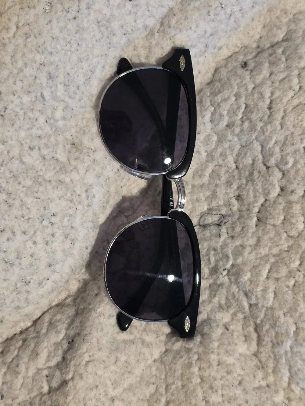 H&M Clubmaster Sunglasses Mens Black Silver Half Rim Browline Retro Dark Tint